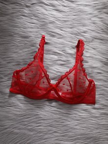 EmpressEnvy 女士性感蕾丝蝴蝶结内衣文胸 - 紅色 - 查看 1
