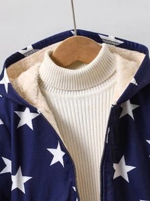 SHEIN 兒童 1件 小男孩星星印花抓絨冬季外套 - 彩色 - 查看 4