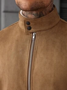 Manfinity CasualCool 男士休閒時尚拉鍊與鈕扣長袖夾克 - 卡其色 - 查看 3