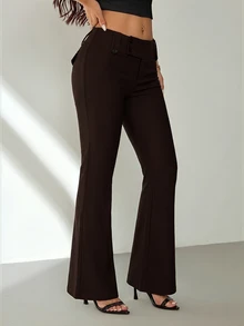 SHEIN PETITE بليزر نسائي بلون موحد كاجوال متعدد الاستخدامات للارتداء اليومي مع بنطال واسع الساق - قهوة بني - مشاهدة 4