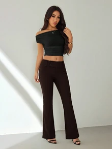 SHEIN PETITE بليزر نسائي بلون موحد كاجوال متعدد الاستخدامات للارتداء اليومي مع بنطال واسع الساق - قهوة بني - مشاهدة 6