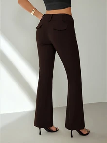 SHEIN PETITE بليزر نسائي بلون موحد كاجوال متعدد الاستخدامات للارتداء اليومي مع بنطال واسع الساق - قهوة بني - مشاهدة 2