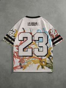 Manfinity Roghcode Men's Vintage Graffiti 23 Jersey V-Neck Loose T-Shirt - Multicolor - View 2