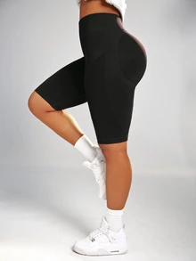 Velisys Velisys 3pcs Seamless Plus Size Women Solid Color Tummy Control Sports Shorts, Spandex Shorts, Elastic Shorts, Cycling Shorts, Gym Shorts - Multicolor - View 3