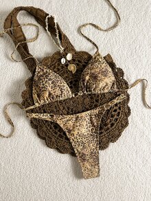 Bonvoyette 26SS 春夏度假海灘度假高級性感熱帶巧克力棕色比基尼兩件套 - 彩色 - 查看 3
