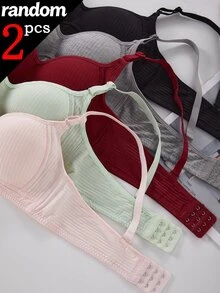 隨機 2 件 5 款青少年女孩 V 領無袖柔軟羅紋針織純色黑色/灰色/淺粉色休閒舒適日常內衣 - 彩色 - 查看 3