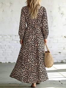 Omancia Gaun Wanita Motif Leopard Terbaru Musim Gugur/Dingin - Khaki - View 2