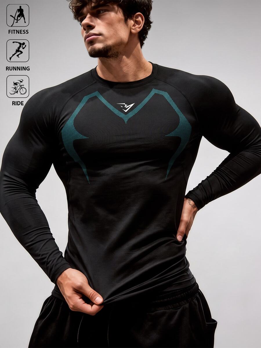 Acti Log Men's Colorblock Patchwork Slim Fit Short Sleeve Sports T-Shirt Workout Gym Summer Athletic Athleisure Casual Daily Travel Sports T-Shirt - Black - View 1