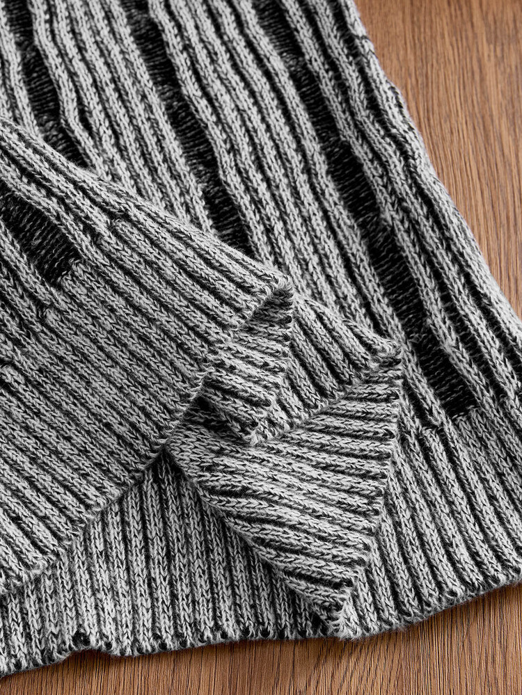 SWAVVY Autumn/Winter Fashion Men's Striped Sweater - Grey - View 7