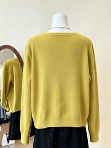 Lalippa Women's Solid Color Halter Top And Long Sleeve Cardigan Casual Knit Set - Yellow - View 2