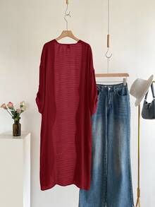 Rosumi Plus Size Women's Solid Color Casual Smart Versatile Daily Wear Long Sleeve Maxi Robe Autumn - Redwood - View 7