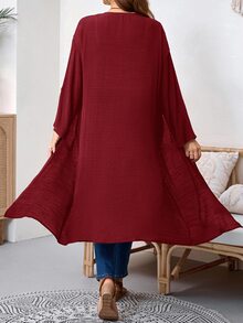 Rosumi Plus Size Women's Solid Color Casual Smart Versatile Daily Wear Long Sleeve Maxi Robe Autumn - Redwood - View 3