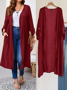Rosumi Plus Size Women's Solid Color Casual Smart Versatile Daily Wear Long Sleeve Maxi Robe Autumn - Redwood - View 2