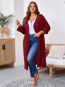 Rosumi Plus Size Women's Solid Color Casual Smart Versatile Daily Wear Long Sleeve Maxi Robe Autumn - Redwood - View 4