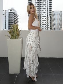 Luzma Cabello Luzma Cabello Layered Ruffle Trim, Urban Chic Streetwear, Multi-Tier Cake Design Beach Casual Holiday Elegant Brown Leopard Print Party Skirt For Women - White - View 5