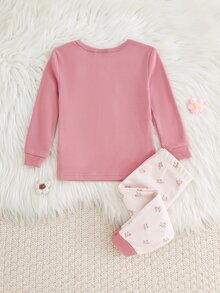 SHEIN 女嬰睡衣 卡通北歐鹿花紋 休閒極簡長袖長褲修身家居服 適合秋冬 - 彩色 - 查看 2