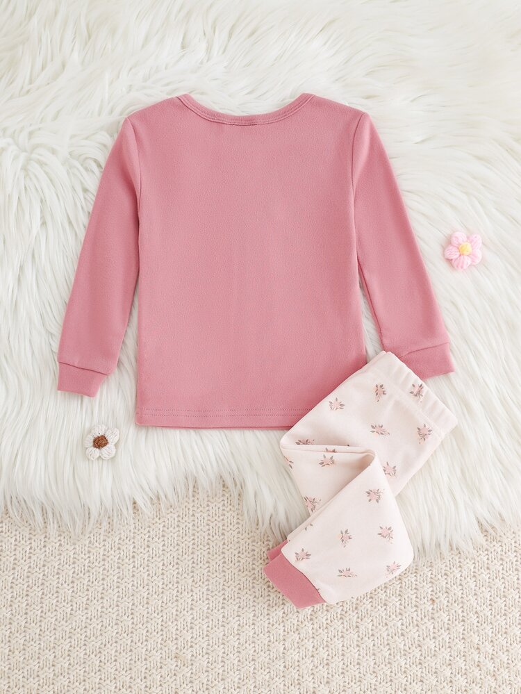SHEIN Baby Girls Pajamas Cartoon Nordic Deer Pattern Casual Minimalist Long Sleeve Long Pants Fitted Loungewear Suitable For Autumn/Winter - Multicolor - View 2