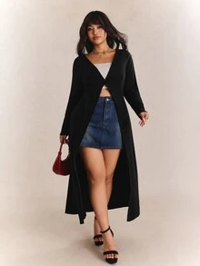 CovetEZ Plus Size Solid Color Slim Fit Button Up Casual Cardigan,Fall Clothes For Women Winter Autumn Office Black - Black - View 7