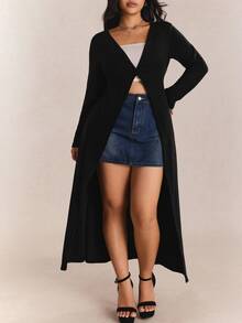 CovetEZ Plus Size Solid Color Slim Fit Button Up Casual Cardigan,Fall Clothes For Women Winter Autumn Office Black - Black - View 5