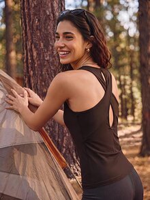 Exploreva Exploreva Women's Slim Fit Outdoor Brown Criss-Cross Back Tank Top - Brown - View 1