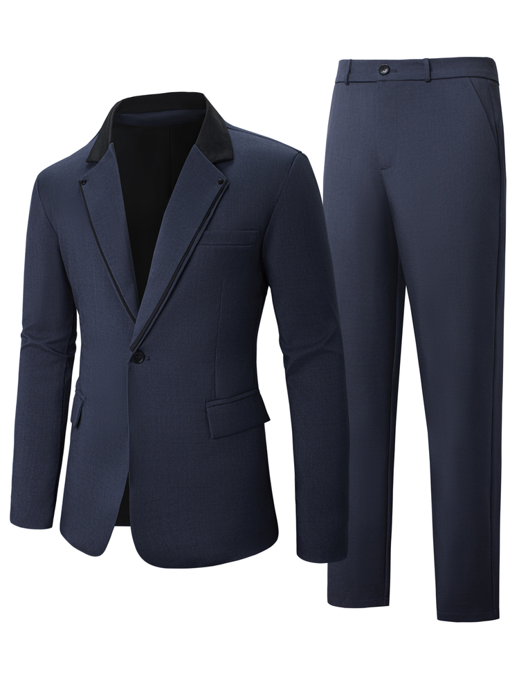 Manfinity Mode Men's Casual Gentleman Suit, Stylish British Style, A Must-Have For Work And Leisure, Navy Blue - Navy Blue - View 4