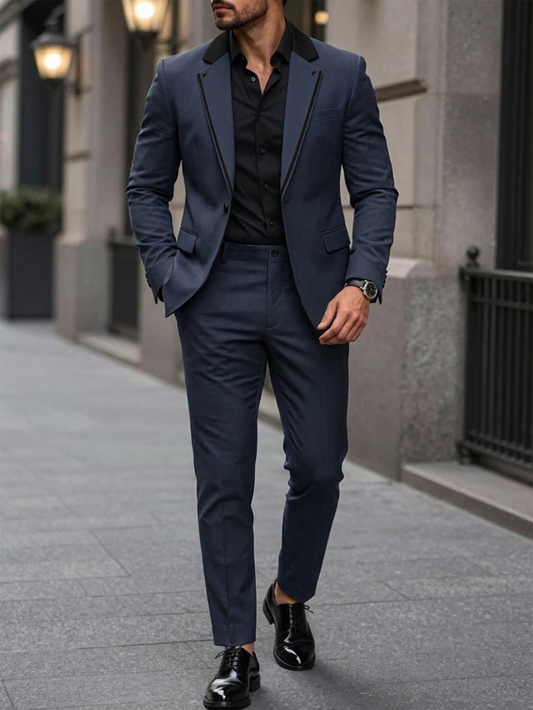Manfinity Mode Men's Casual Gentleman Suit, Stylish British Style, A Must-Have For Work And Leisure, Navy Blue - Navy Blue - View 8