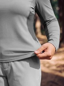 In My Nature تي شيرت رياضي نسائي بمقاسات كبيرة بتصميم سحاب وأكمام طويلة - رمادي - مشاهدة 8