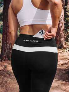 In My Nature Women's Plus Size Letter Print Pocket Leggings - Black - View 2