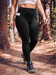 In My Nature Women's Plus Size Letter Print Pocket Leggings - Black - View 3