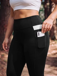 In My Nature Women's Plus Size Letter Print Pocket Leggings - Black - View 6