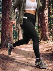 In My Nature Women's Plus Size Letter Print Pocket Leggings - Black - View 7