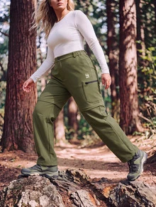 In My Nature Women's Plus Size Zipper Pocket Casual Fitness Sports Pants Winter - Green - View 4