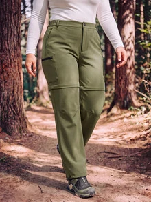 In My Nature Women's Plus Size Zipper Pocket Casual Fitness Sports Pants Winter - Green - View 9