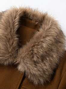 Yalmera Women's Fur Collar Long Sleeve Single-Breasted Elegant Regular Fit Jacket - Brown - View 5