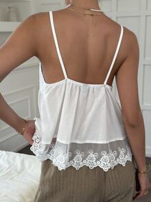 DAZY Women V-Neck A-Line Camisole Summer Vacation White Elegant - White - View 3