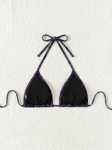 SHEIN Swim 2025年女士夏季度假沙滩豹纹吊带比基尼上衣 - 黑色 - 查看 3