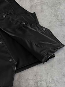 AXEPEAK Men's Non-Stretch PU Leather Button Vest Jacket - Black - View 7