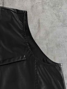 AXEPEAK Men's Non-Stretch PU Leather Button Vest Jacket - Black - View 5