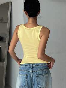 DAZY Women's Solid Color Pleated Slim Fit Versatile Casual Daily Top - Yellow - View 2
