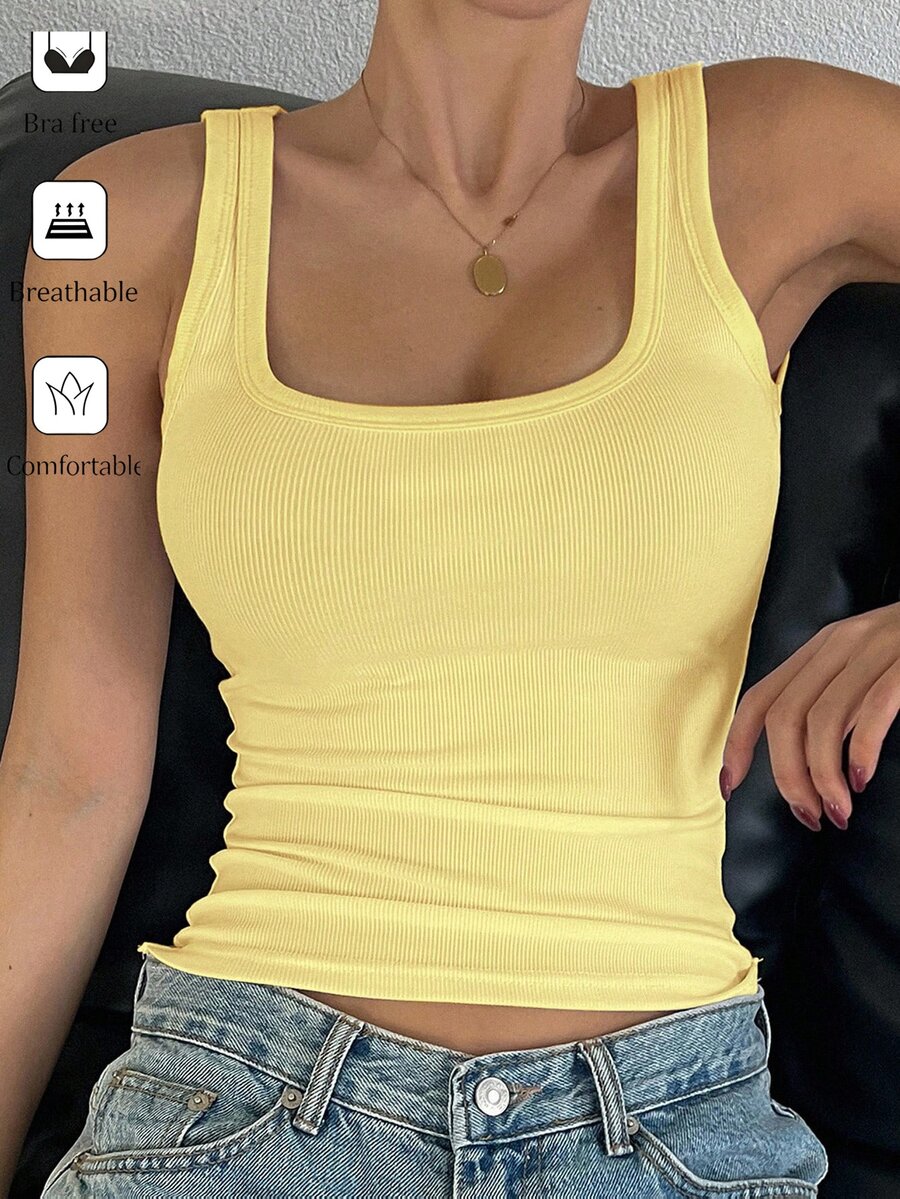 DAZY Women's Solid Color Pleated Slim Fit Versatile Casual Daily Top - Yellow - View 1