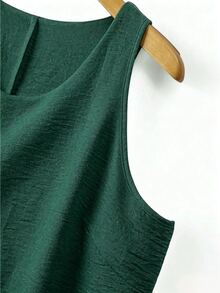 Linhara Spring Summer Autumn Round Neck Sleeveless Double Layer Design Dark Green Plus Size Cami Tank Top Vacation Formal Casual Soft Form - Dark Green - View 4