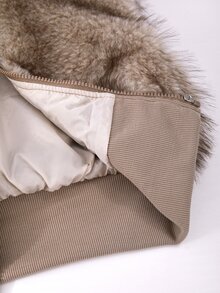 SHEIN Girls' Faux Fur Stand Collar Sleeveless Jacket, Long Sleeve, Fall Clothes, Autumn/Winter New Style, Thick Long Fur Vest School Brown Cute - Khaki - View 7