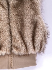 SHEIN Girls' Faux Fur Stand Collar Sleeveless Jacket, Long Sleeve, Fall Clothes, Autumn/Winter New Style, Thick Long Fur Vest School Brown Cute - Khaki - View 6