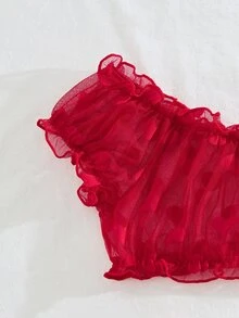 PetitDoll 蕾丝女士无钢圈文胸和内裤丁字裤性感内衣套装，2 件 - 紅色 - 查看 7