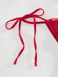 PetitDoll 蕾丝女士无钢圈文胸和内裤丁字裤性感内衣套装，2 件 - 紅色 - 查看 5