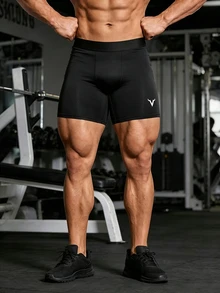 Gym Rark Men's Bull Head Contrast Color Elastic Waist Slimming Sports Tight Shorts, Gym - Black - View 3