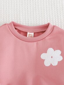 Cozy Pixies 女嬰花卉圖案針織柔軟圓領長袖套頭衛衣與內搭褲套裝 - 粉色 - 查看 7