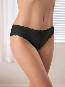 Ocili 5件組純棉針織提花舒適女款對比色蕾絲蝴蝶結裝飾三角內褲 - 黑色 - 查看 6