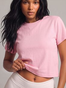 YARNWELL Women's Summer Casual T-Shirt, Simple Light Blue Basic Round Neck Short Sleeve T-Shirt, Loose Fit Flattering Versatile Solid Color Casual Base Layer Top, Spring/Summer Round Neck Short T-Shirt, Comfortable Versatile Inner/Outer Wear Basic Solid Color Short Sleeve Top - Pink - View 11