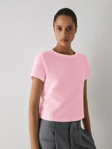 YARNWELL Women's Summer Casual T-Shirt, Simple Light Blue Basic Round Neck Short Sleeve T-Shirt, Loose Fit Flattering Versatile Solid Color Casual Base Layer Top, Spring/Summer Round Neck Short T-Shirt, Comfortable Versatile Inner/Outer Wear Basic Solid Color Short Sleeve Top - Pink - View 8